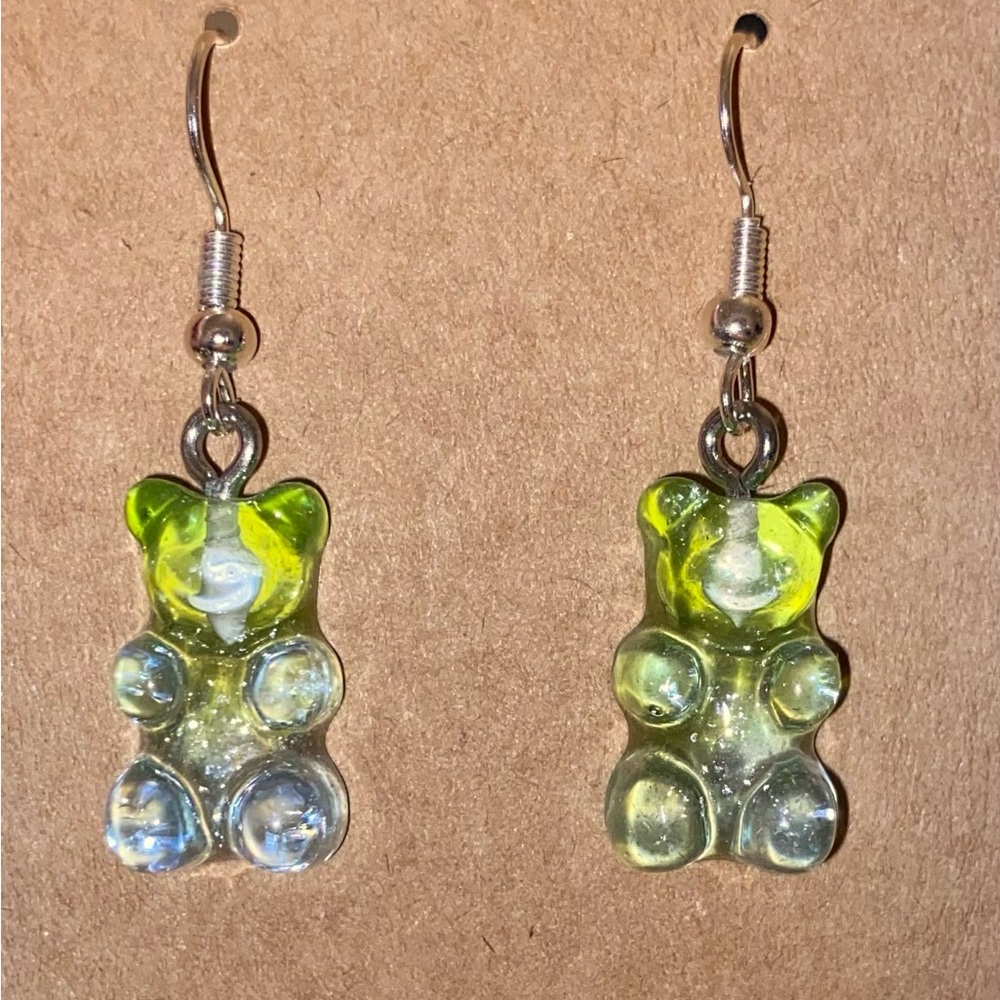 ☀️3/$9☀️ Green and Blue Ombré Glitter Resin Gummy Bear Dangle Earring